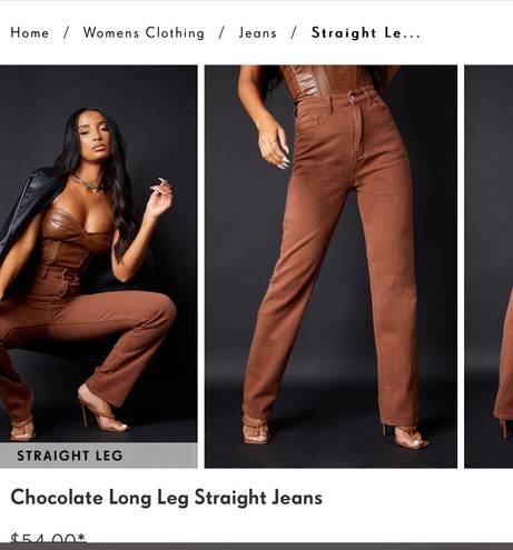 Pretty Little Thing Chocolate Long Leg Straight Jean