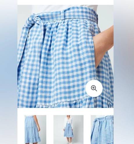 Polo NWT  Ralph Lauren Skirt Linen Midi Gingham Blue Belted Midi Skirt