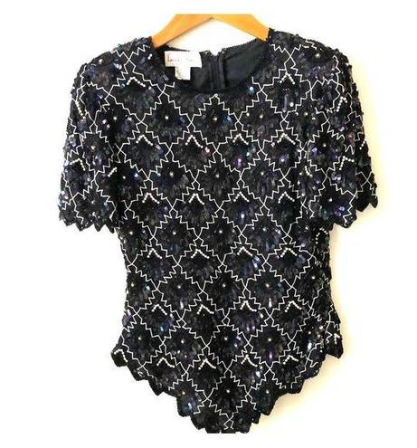 Laurence Kazar Vintage Silk & Sequin beaded Top New Years