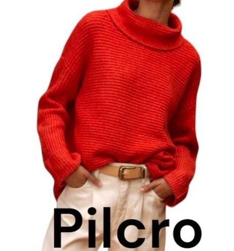 Pilcro  womens small oversized anthropologie red rust knit cowl turtleneck sweate