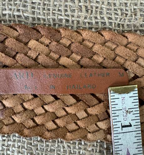 Vintage Women’s Tan Woven Leather Belt And Buckle 0