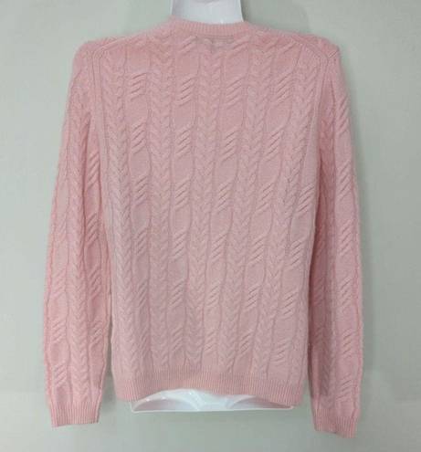 Brooks Brothers  346 Pink Cable Knit Pure Cashmere Crew Neck Pullover Sweater S