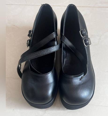 Black platform Mary Janes with buckles Size 8