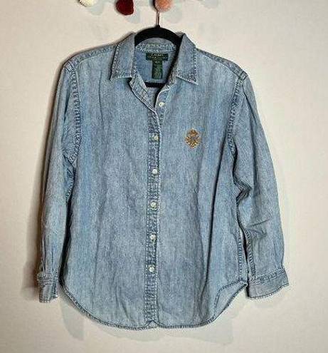 Ralph Lauren Vintage Lauren  chambray crest logo embroidered button down