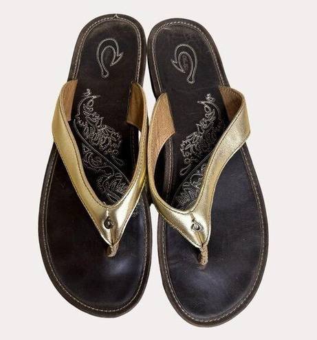 Olukai  Womens Paniolo Wedge Flip Flops Shoes Gold 39 US 8 bf