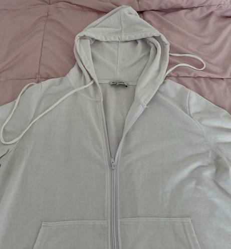 Grace Karin White Knee Length Full Zip Hoodie Cardigan with Kangaroo Pocket, size M