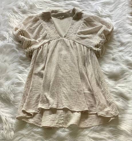 Entro V-Neck Gauze Embroidered Baby Doll Dress