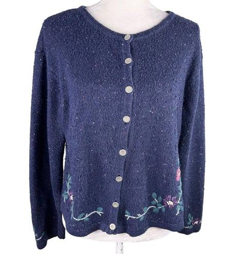 Northern Reflections  Sweater Cardigan Large Navy Pink Floral L