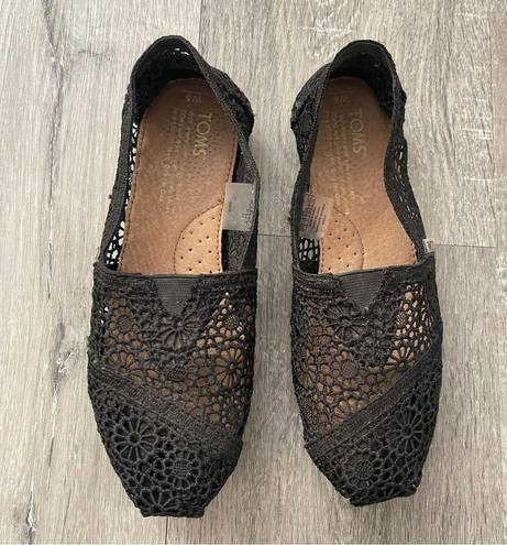 Toms  Alpargata Moroccan Black Crochet Floral Slip On Summer Flat Shoes Size 5