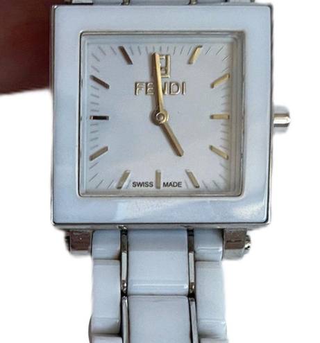 Fendi  Square Ceramic White Watch, Stainless Steel