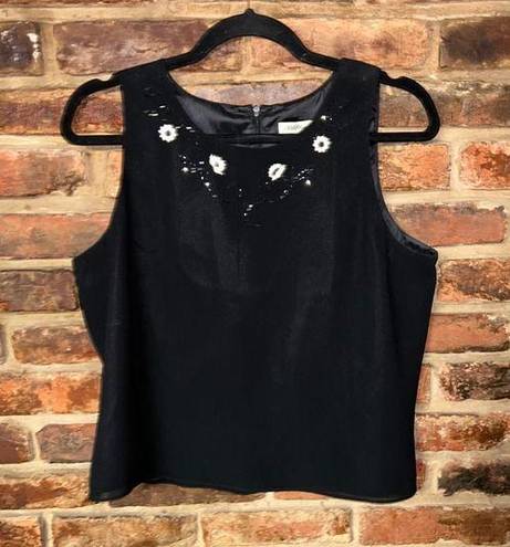 Adrianna Papell  Evening Essentials Black Beaded Sleeveless Blouse Womens Size PL