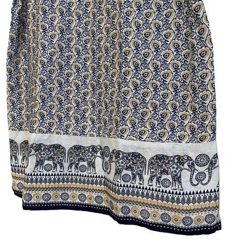 J.Jill  Womens Tank Top Medium Blue White Tunic 100% Linen Elephant Print Hem