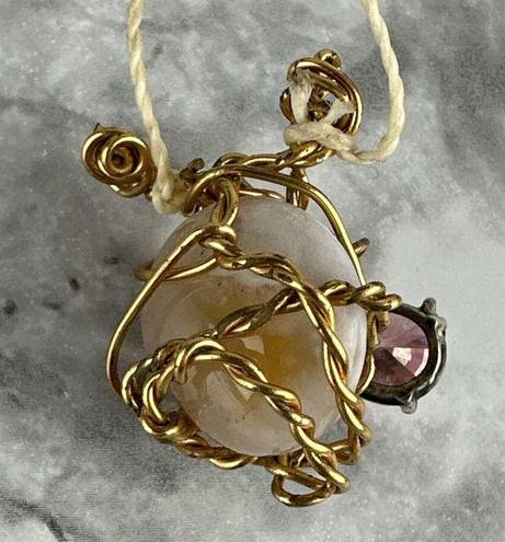 Twisted Vintage Handmade  Wired Wrapped Quartz Rhinestone Pendent Necklace