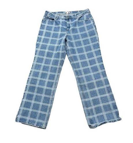 BP  Womens Mid High Rise Straight Leg Plaid Denim Jeans Retro Y2k 70s 80s 32