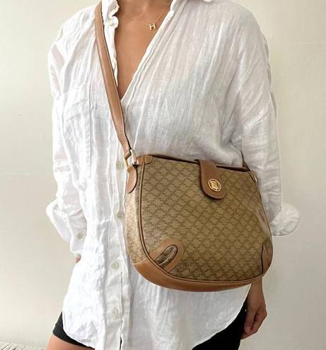 CELINE Vintage  Macadam Coated Canvas and Leather Shoulder Bag