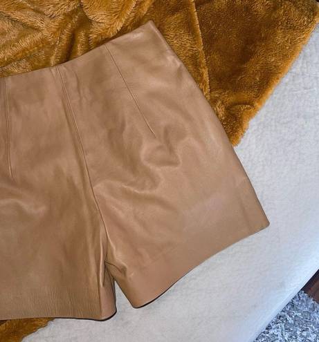 Vince  Brown Leather High Waist Shorts