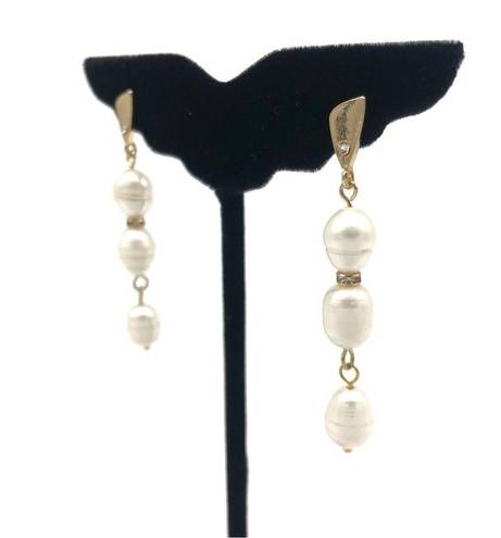 Ettika NWT  18K Gold-Plated 10MM Freshwater Pearl Cubic Zirconia Dangle Earrings