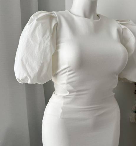 Elliatt Elliat Suffage White Short Puff Sleeves Midi Dress Women’s Size Medium