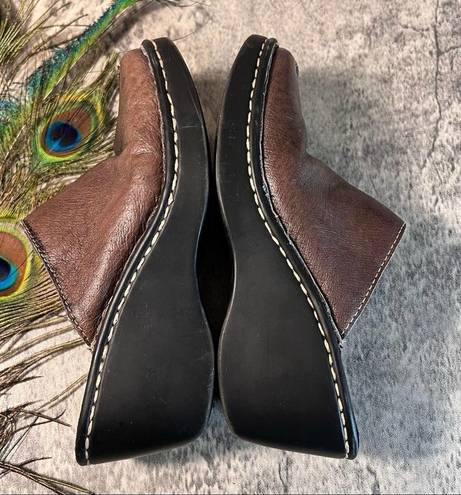 sbicca  of CA Womens Leather Mules sz 7.5 Heeled Slide Shoes Brown Boho Cottage