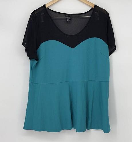 Torrid  Peplum Top Sweetheart Mesh Knit Turquoise Black Plus Size 3 Plus