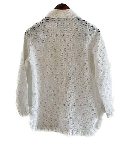 Daisy Vintage 70s  lace ruffle off white wide collar button down blouse size M