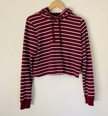 Hollister Striped Hooded Crop Top in Burgundy size S