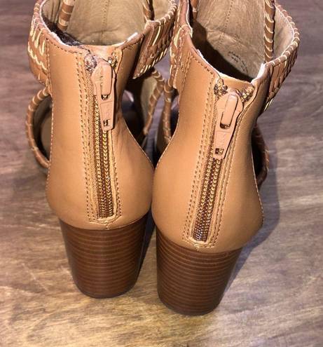 Jack Rogers  size 9M camel color Tinsley open toe chunky heel booties