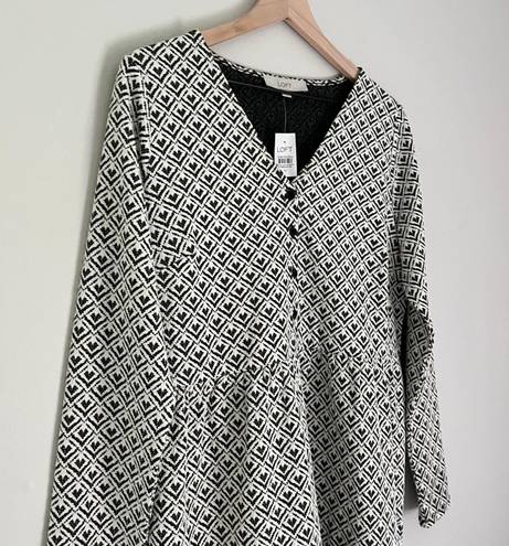 The Loft NWT Jacquard Button Flounce Swing Mini Dress Black White Size Medium