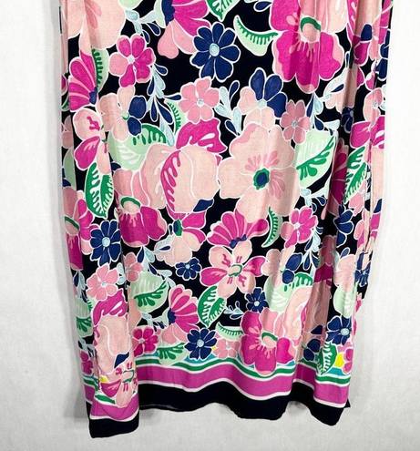 Crown & Ivy Crown Ivy Size Small Dress Sleeveless Pink Navy Floral Print Ruffle Pockets 1592