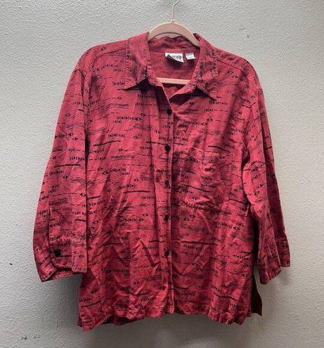 Chico's  LINEN BLEND BUTTON UP SHIRT WOMENS SIZE 3 (XL) Red Artsy Print