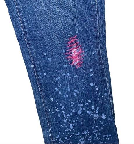 DKNY  Embroidered Paint Splash Denim Flare Jeans 5