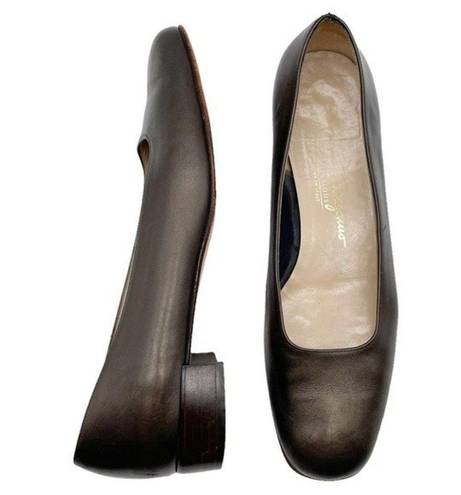 Salvatore Ferragamo  Shoes Bronze Italian Leather Square Toe Flats Women’s Size 9