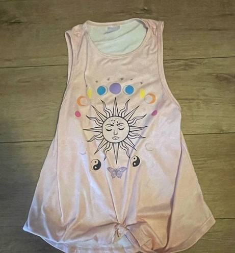 The Moon Juniors boho tank top pink size xs sun stars butter soft yin Yang hippie