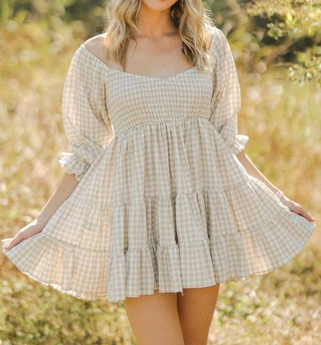 American Threads Tan/White Gingham Dress