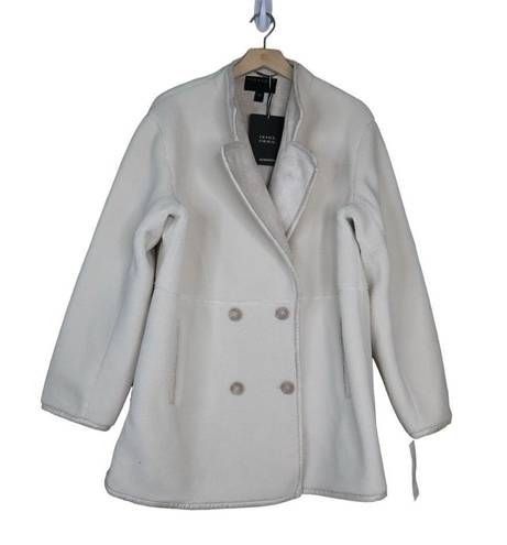 Bernardo  Womens L Double Breasted Faux Fur Coat in Cream NEW