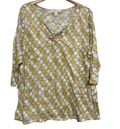 Coldwater Creek  yellow light weight sheer 3/4 sleeve top