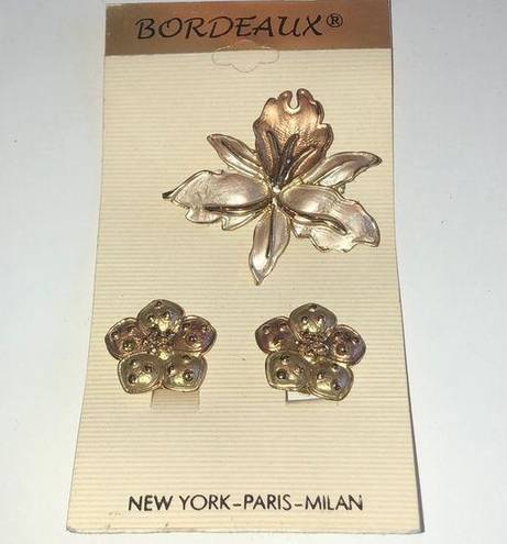 Bordeaux  Brand Vintage Satin Silver & Gold Tone Brooch Pendant & Earrings Set