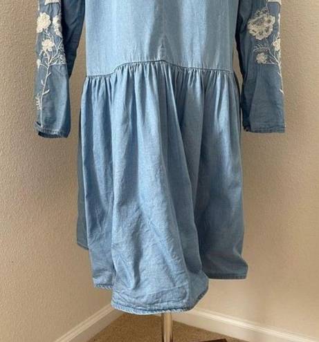 Philosophy  Dress Chambray‎ Embroidered Floral High Low Tunic Dress Size Large