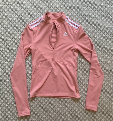 Adidas Training 1/4 zip long sleeve top with three stripe in pink