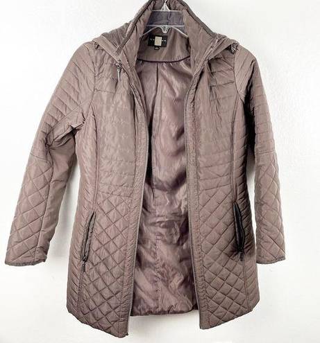 Gallery  Brown Quilted Puffer Faux Fur Zip Hoodie Zipper Lined Coat, Size Medium