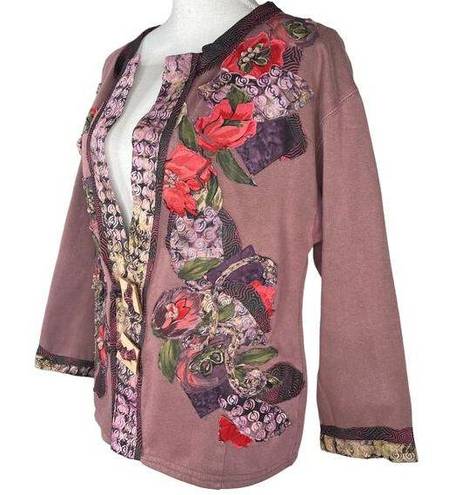 Interpretations of JMS Sweatshirt Jacket Appliques Embroidery Mauve Purple L Size L