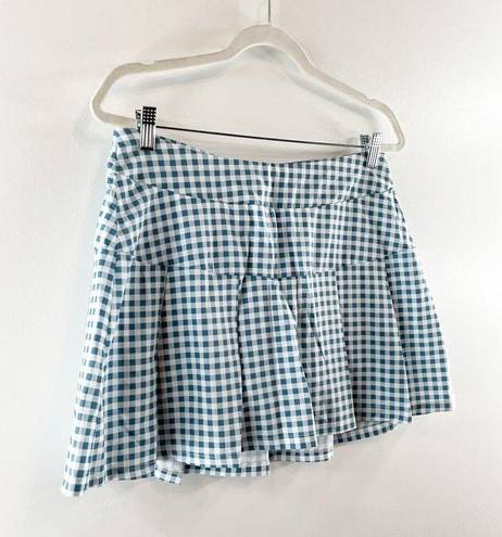 Kyodan  Gingham Plaid Pattern Picnic Battle Pleated Golf Skort Skirt Blue Medium