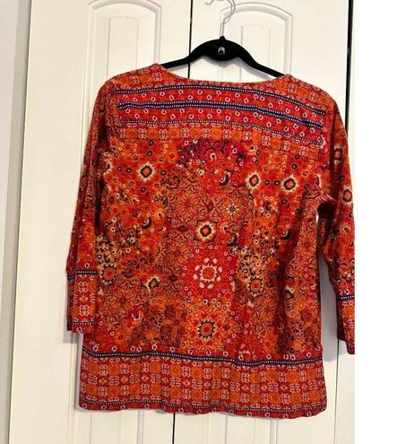 Coldwater Creek  orange and red boho pleated t-shirt S