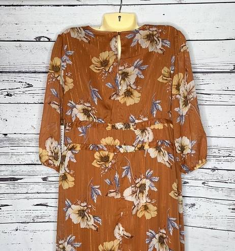 Luxology  NWT Size L Rust with Floral Print Ruffle Maxi Peasant Dress