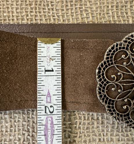 Vintage Brown Suede Leather Belt With Brass & Turquoise Buckle S