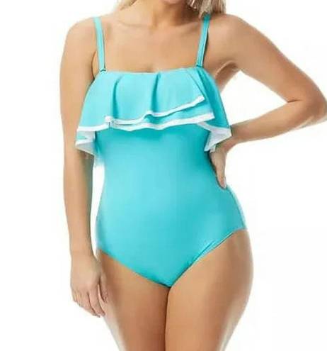 Coco reef Contours by  Womens Ruffle Strapless One Piece Swimsuit Blue 16 40C NWT