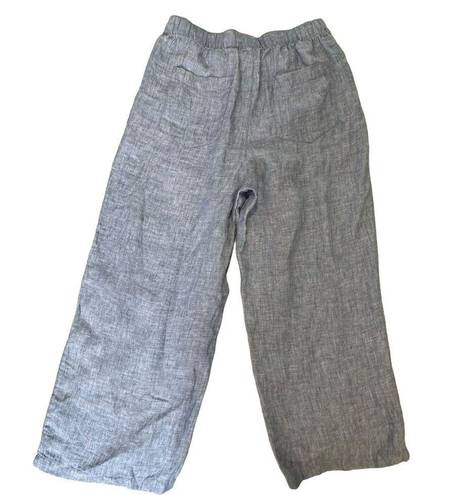 Cynthia Rowley  100% Linen Cropped Wide Leg Pull On Pants Blue Women Size M