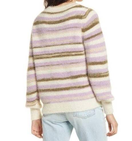 VERO MODA New  Grace Stripe Sweater Fuzzy Crewneck Pullover Birch Purple