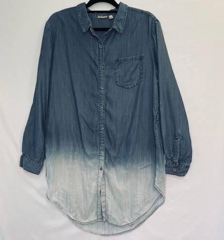 Holding Horses  Denim Ombre Button Up Tunic Women's Large Long Length 100% Tencel