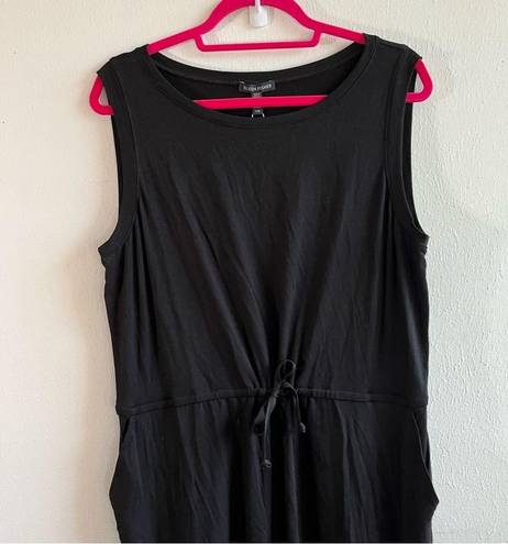 Eileen Fisher  Dress Black Roundneck Drawstring Waist Jersey Dress Sz L NWT